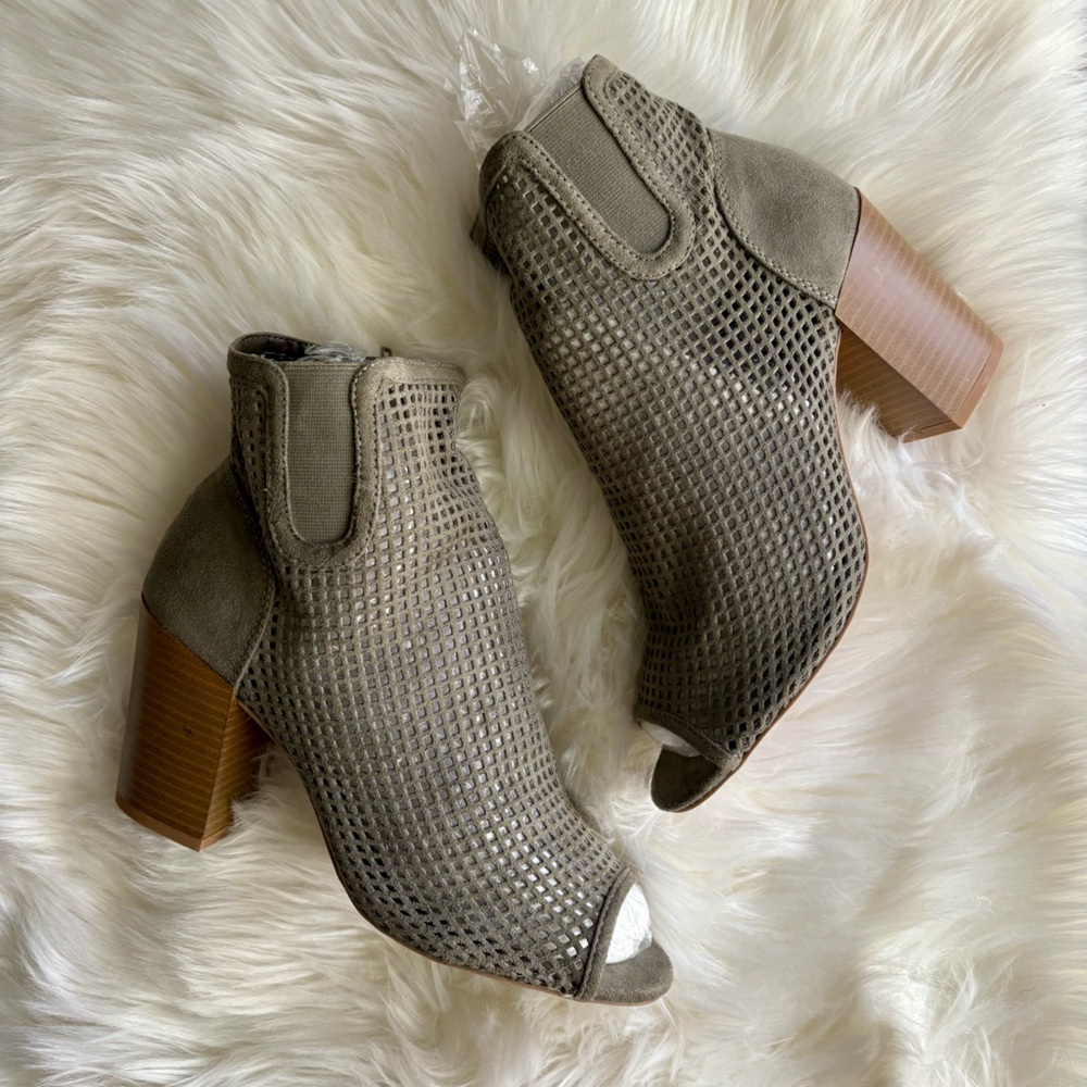 Qupid Taupe Peep-Toe Heeled Booties